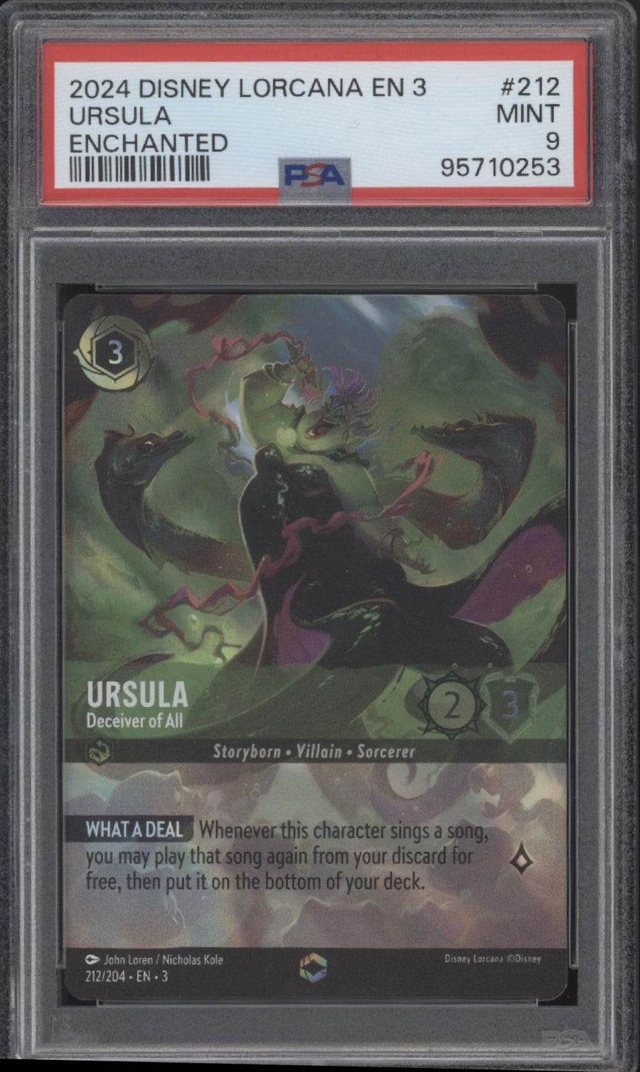 Ursula Disney Lorcana Into the Inklands Enchanted #212 PSA 9