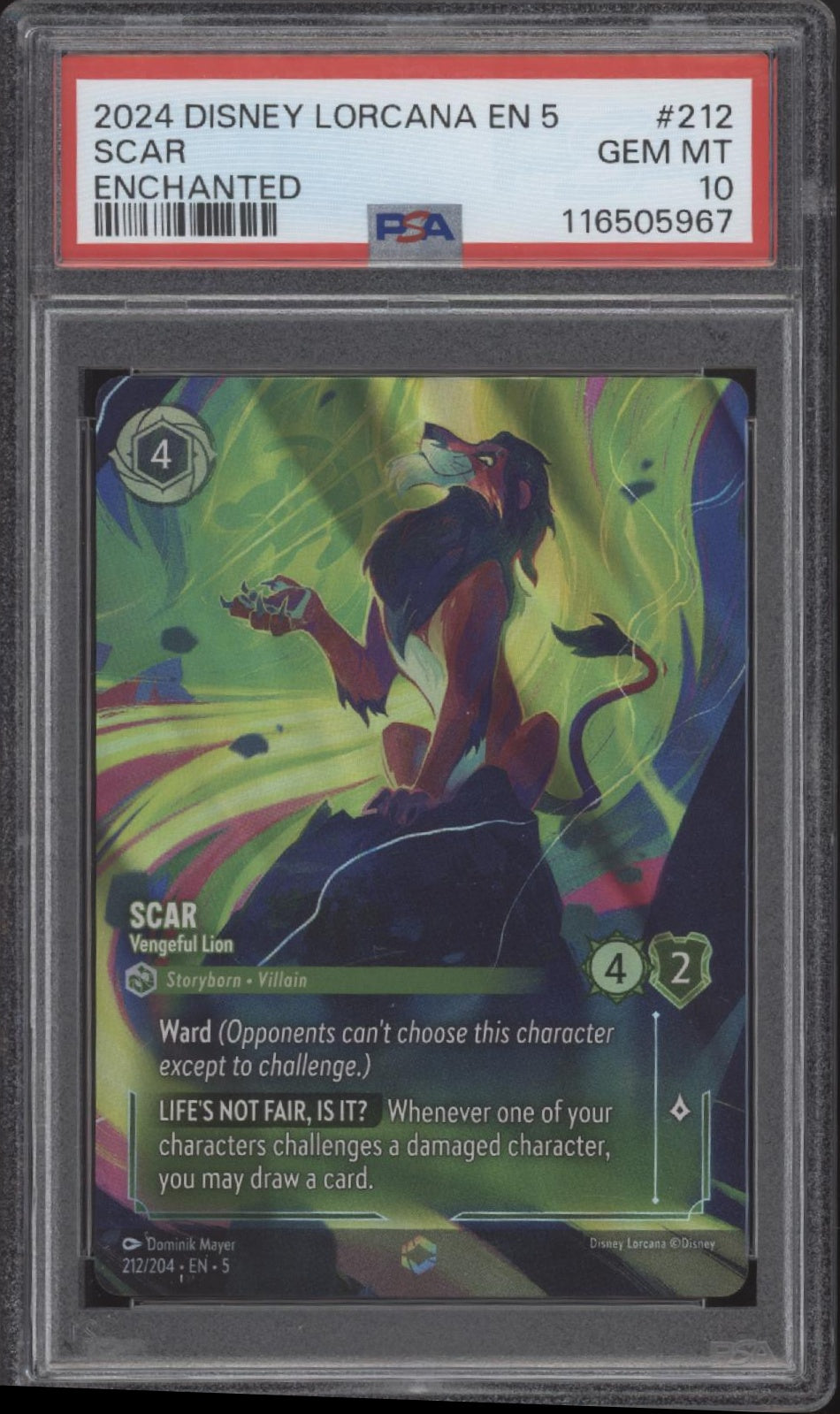 Scar Disney Lorcana Shimmering Skies Enchanted #212 PSA 10