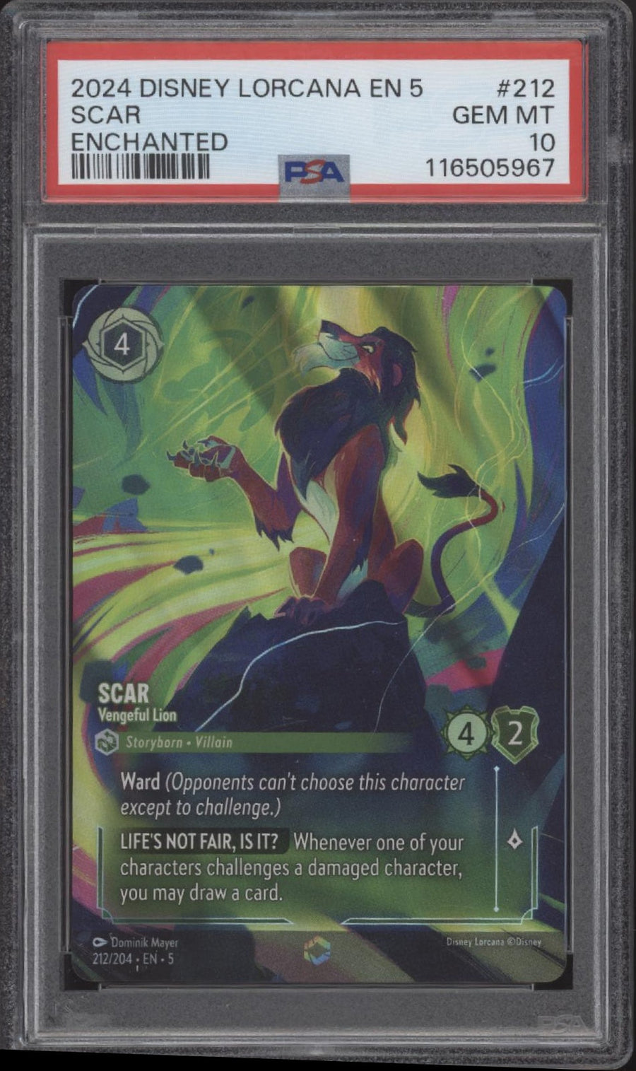 Scar Disney Lorcana Shimmering Skies Enchanted #212 PSA 10
