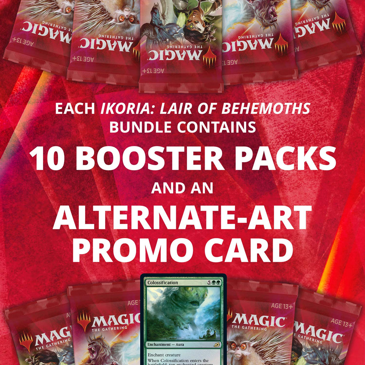 Magic: The Gathering Ikoria: Lair of Behemoths Bundle | 10 Booster Packs (150 Cards) | Foil Lands | Accessories